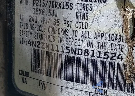 1998 Nissan Quest Gxe/Xe from USA, damaged, VIN 4N2ZN1115WD811524